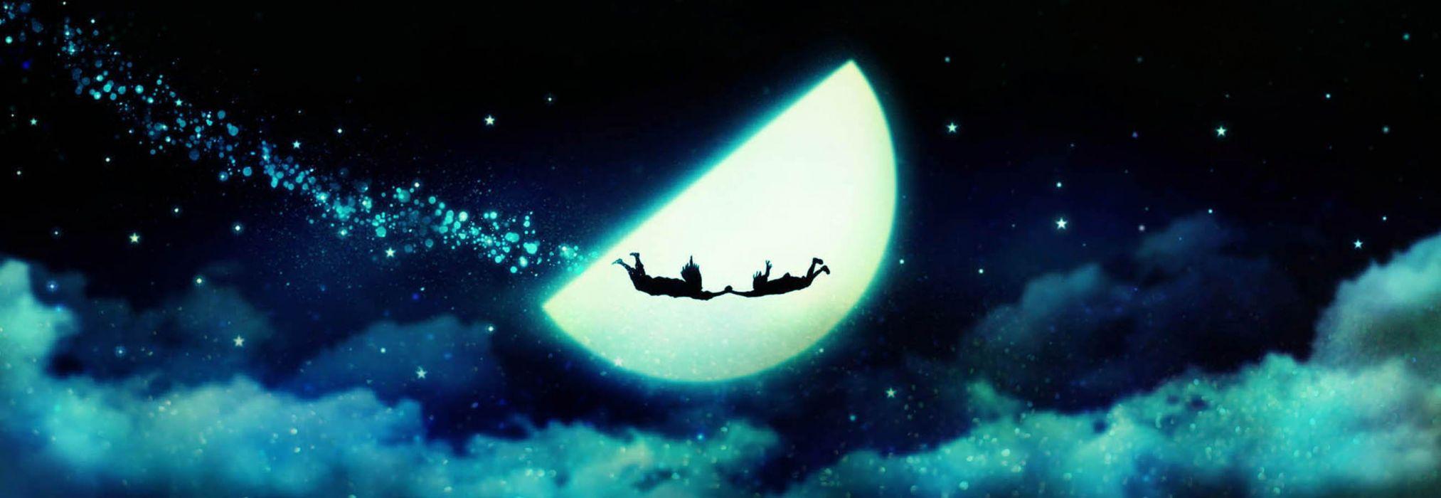 2026x700 Original anime moon magic fly sky star cloud wallpaperx900
