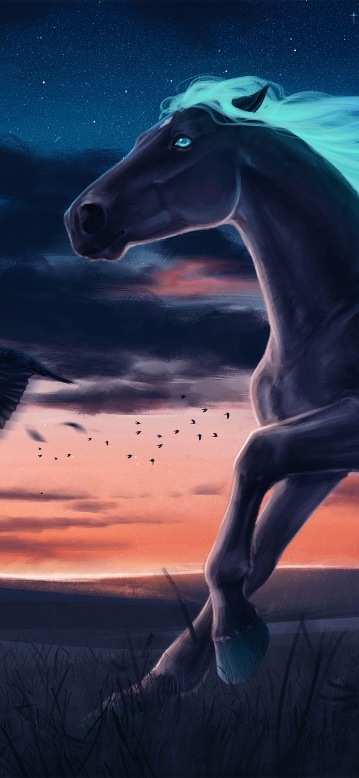 1242x2688 Horse Magic Moon Digital Art iPhone XS MAX HD 4k Wallpaper, Image, Background, Photo and Picture