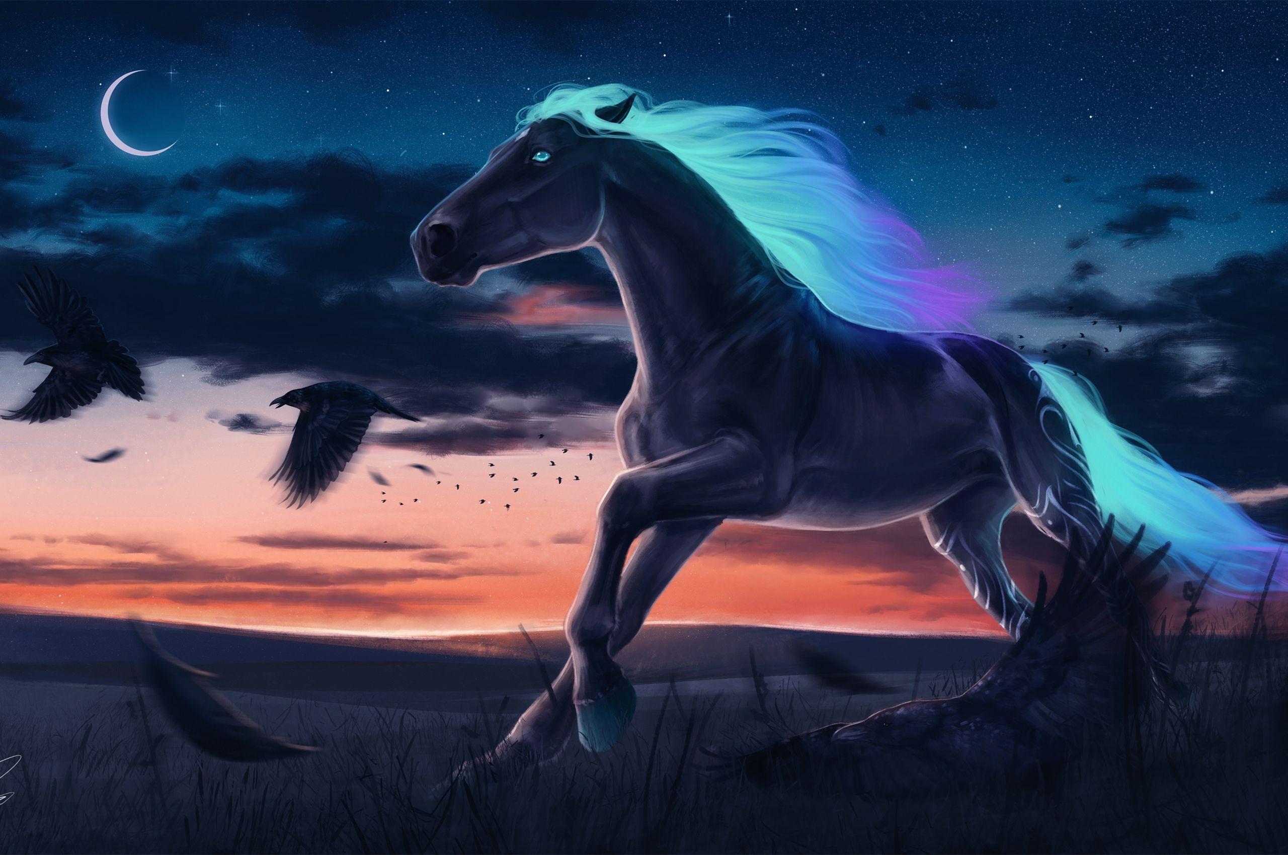 2560x1700 Horse Magic Moon Digital Art Chromebook Pixel HD 4k Wallpaper, Image, Background, Photo and Picture