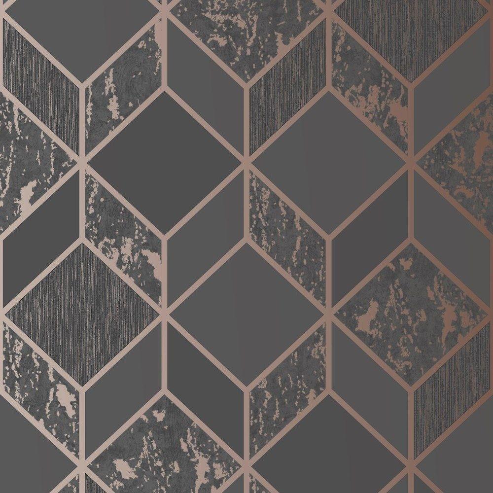 1000x1000 Graham & Brown Vittorio Geo Charcoal Rose Gold Wallpaper And Rose Gold Wallpaper & Background Download