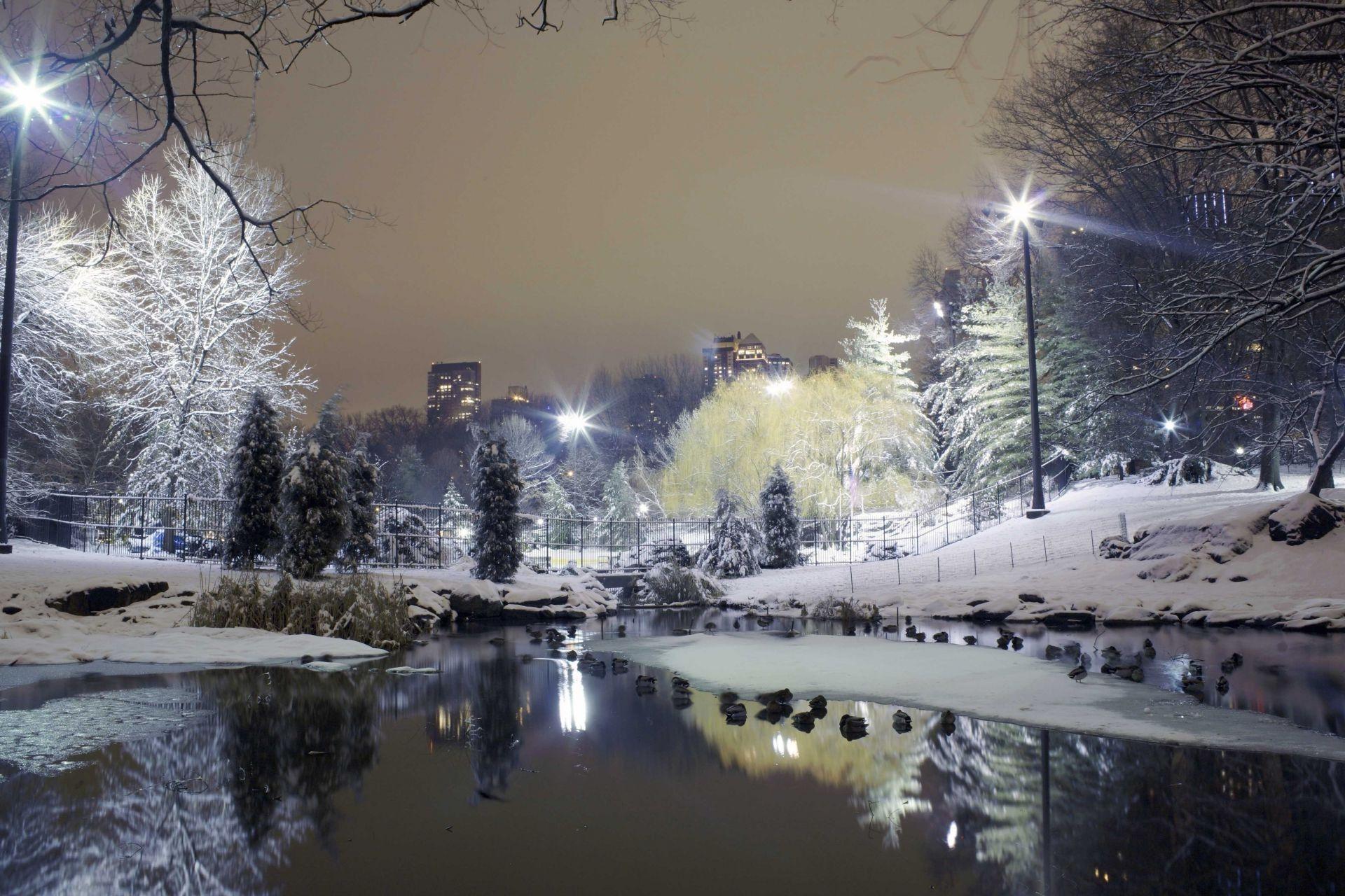 1920x1280 City lights snow trees winter Park rates