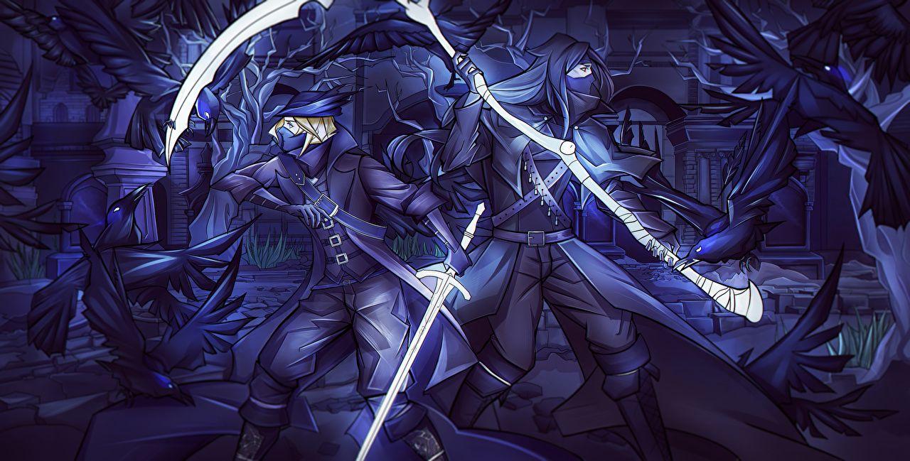 1280x649 Desktop Wallpaper Swords Scythe Warriors Fanart bloodborne Games
