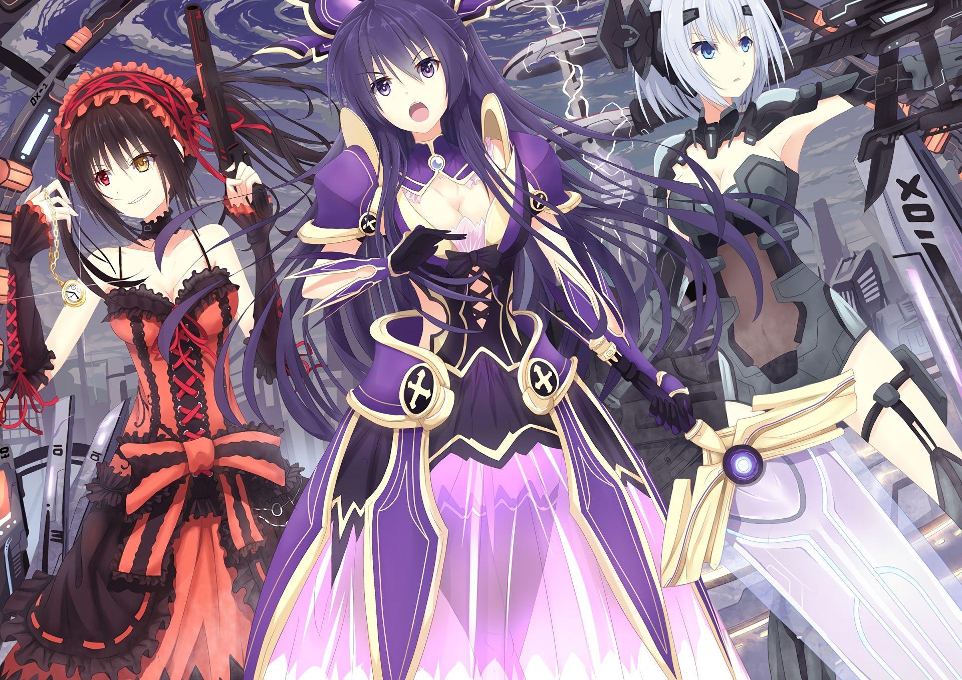 1920x1358 Download wallpaper from anime Date A Live with tags: PC, Kurumi Tokisaki, Tohka Yatogami, Origami Tobiichi