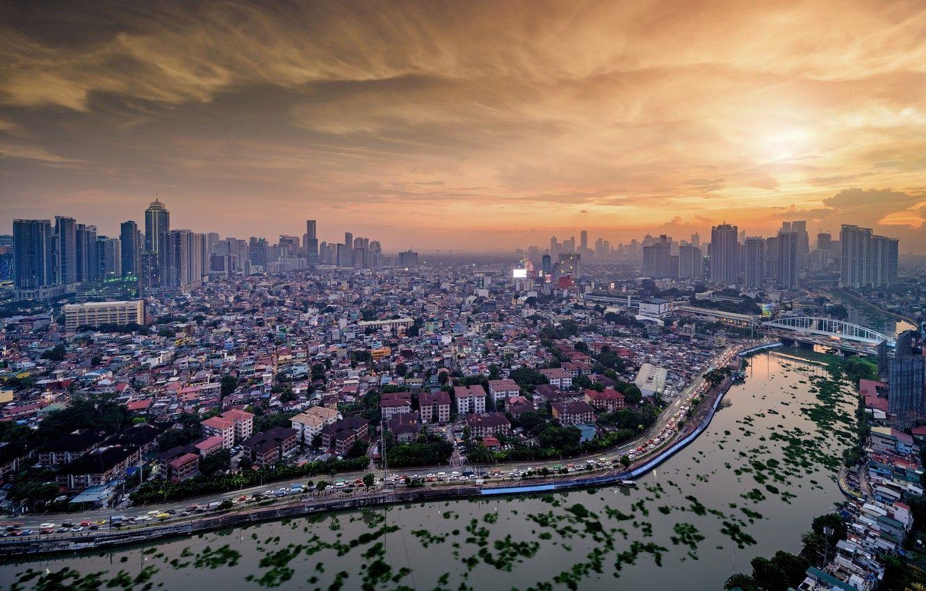1332x850 Wallpaper sunset, bridge, the city, river, Manila image for desktop, section город