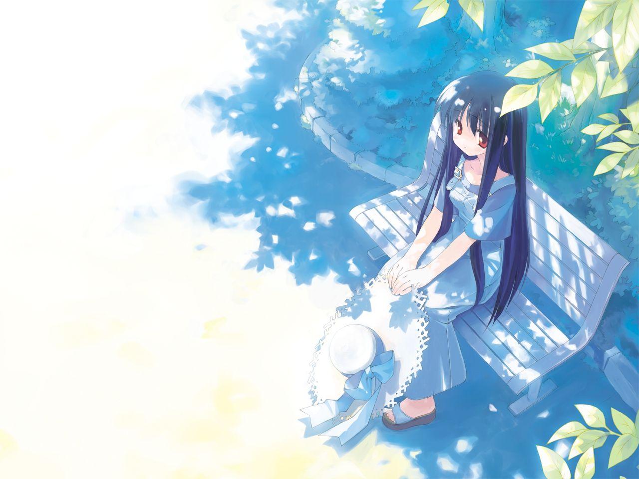 1280x960 bow dress gayarou hat leaves long hair makino nanami purple hair red eyes suigetsu tree. konachan.com.com Anime Wallpaper