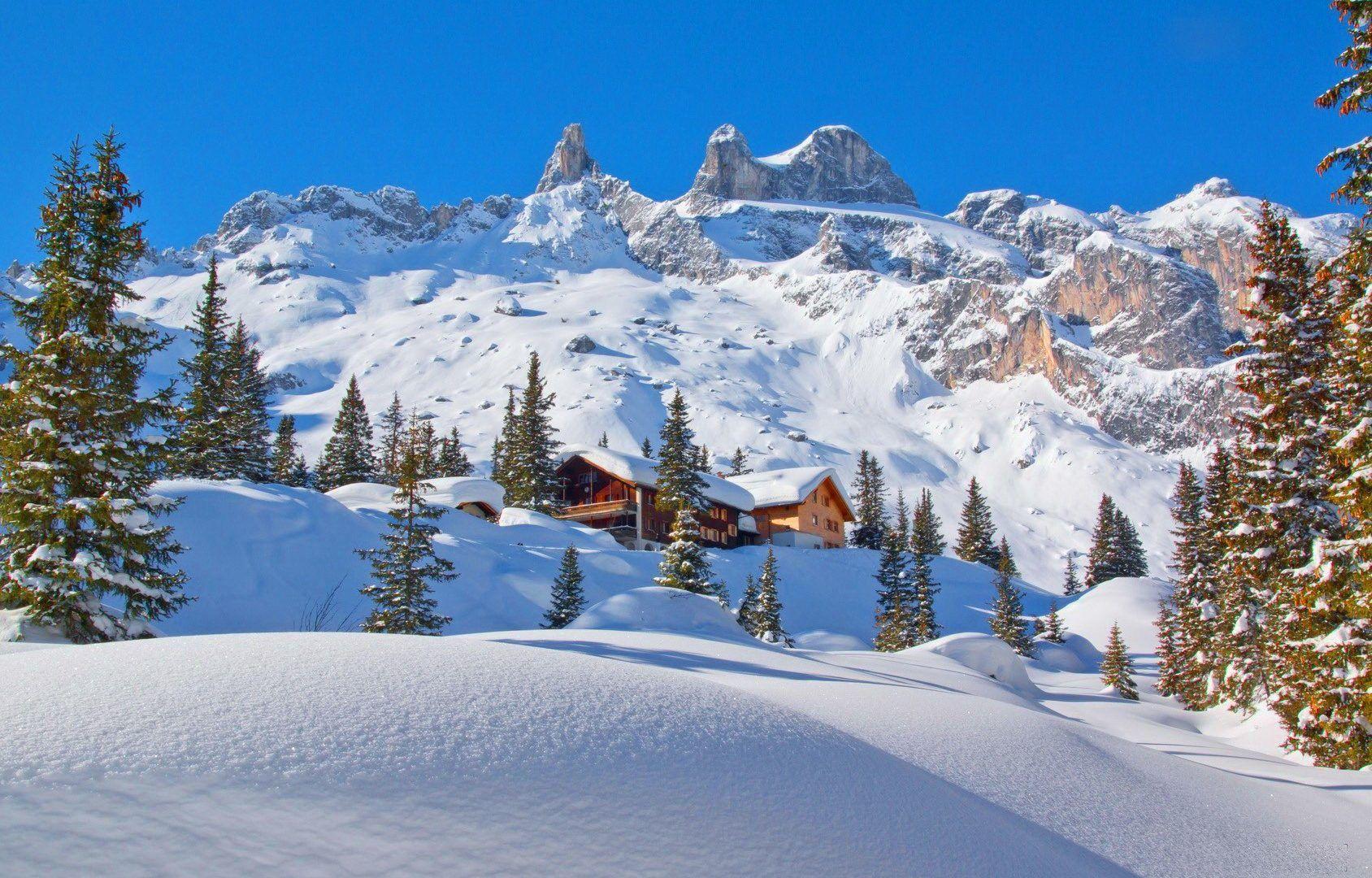 1688x1080 Winter: Snowy Rest Chalets Peak Nature Cottages Houses Resort White