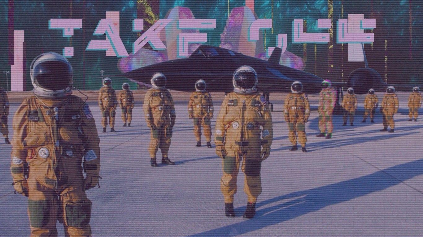 1366x768 Download 1366x768 Vaporwave, Spaceship, Astronaut Wallpaper for Laptop, Notebook
