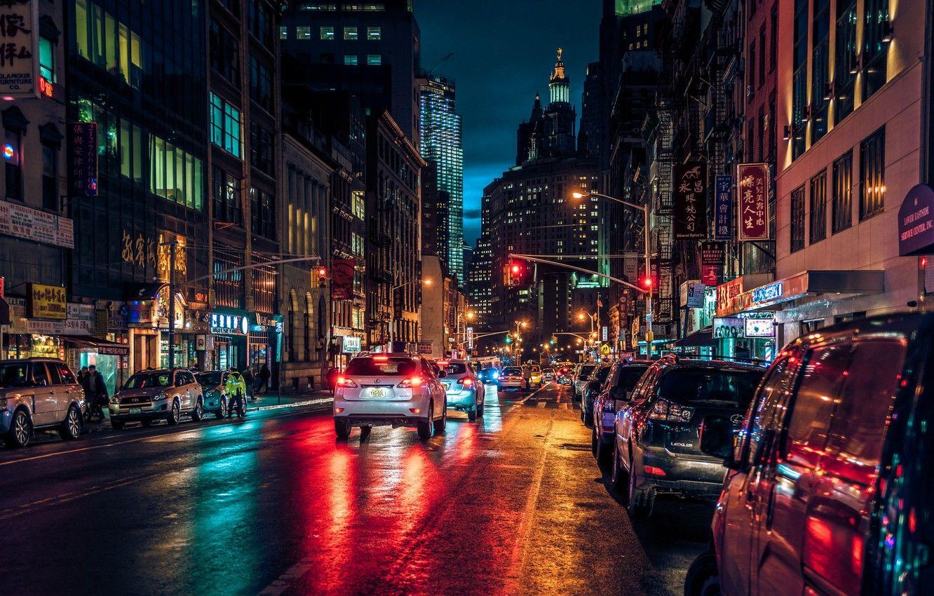 1332x850 Wallpaper Night, Lights, Street, New York, Manhattan, New York, Manhattan, Chinatown Image For Desktop, Section город