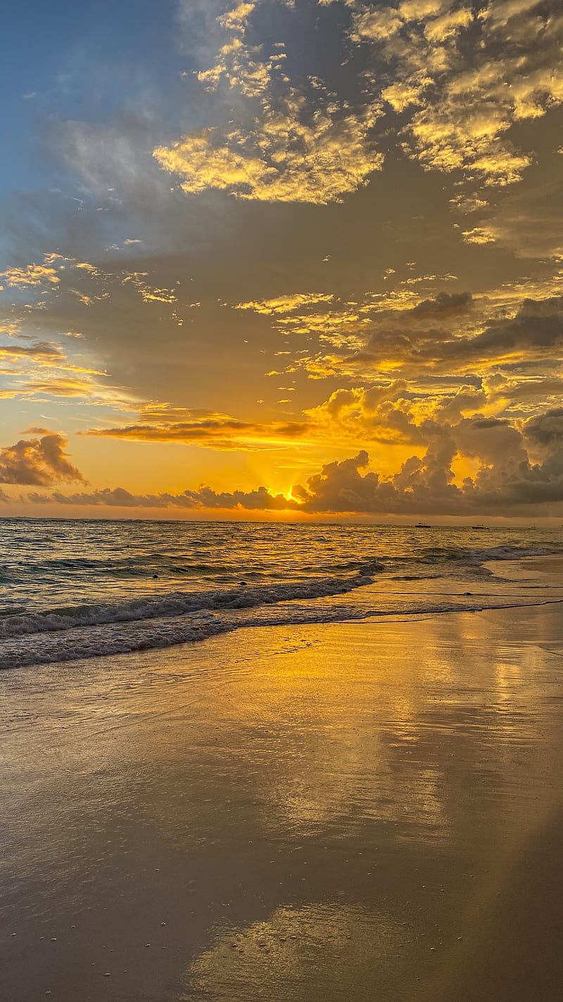 800x1422 Beach, sunset, waves, sea, HD phone wallpaper