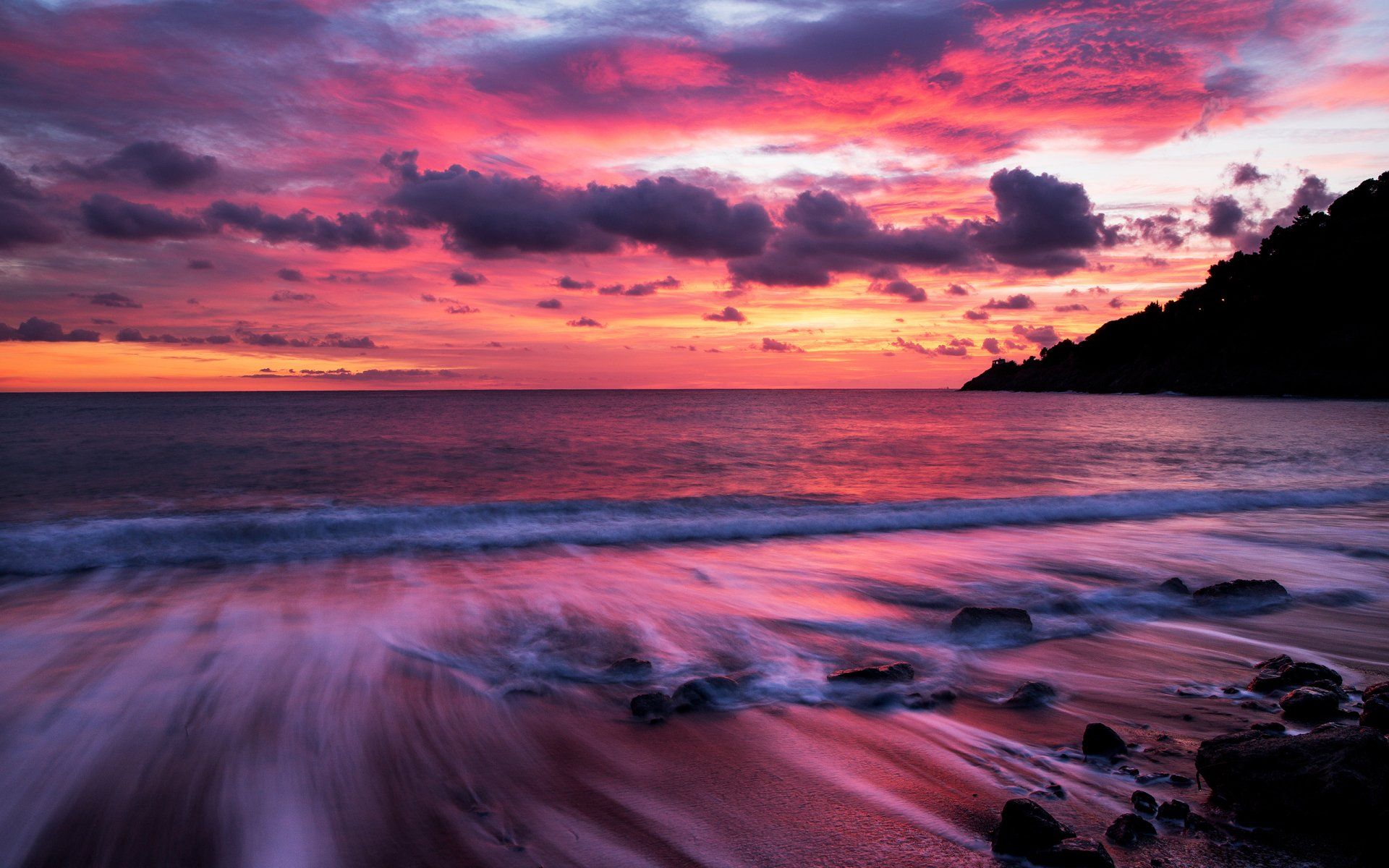 1920x1200 Download Horizon Pink Purple Sky Beach Nature Sunset HD Wallpaperx1600