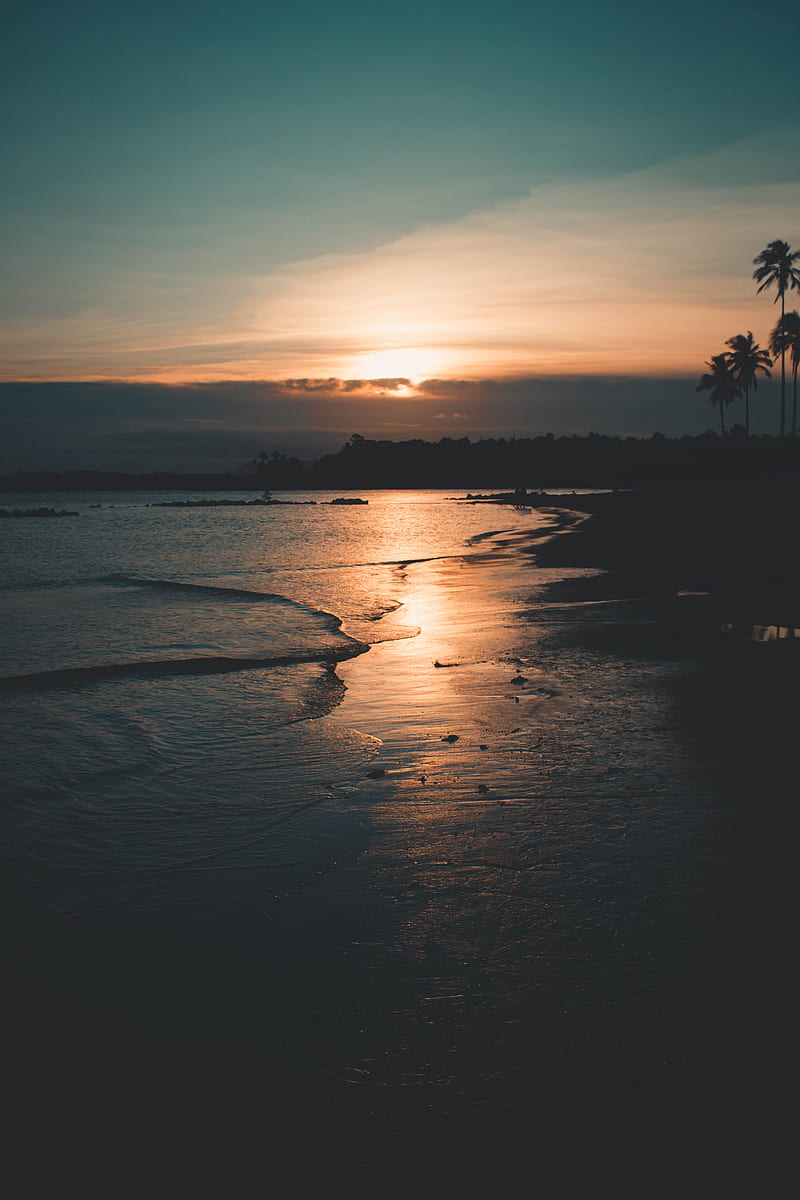 800x1200 Beach, sunset, dusk, dark, coast, HD phone wallpaper