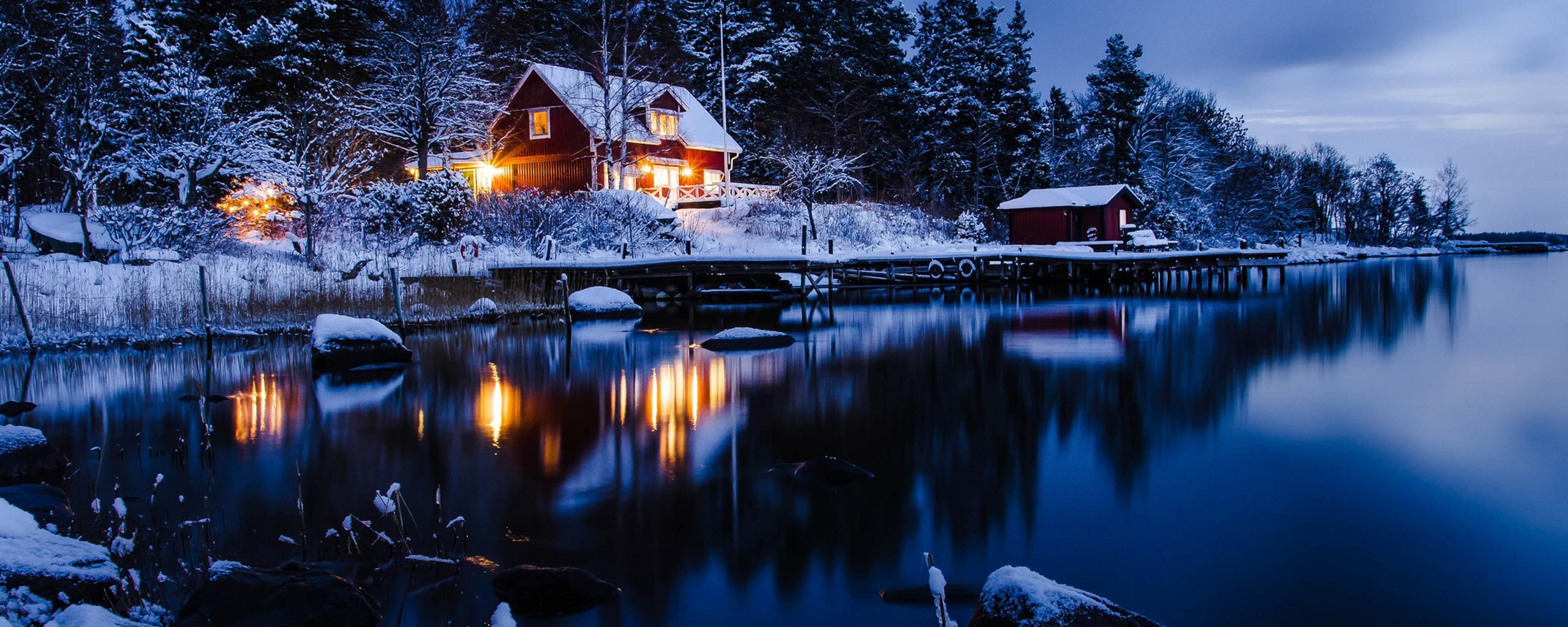2560x1024 Cozy Winter Dual Monitor Wallpaper