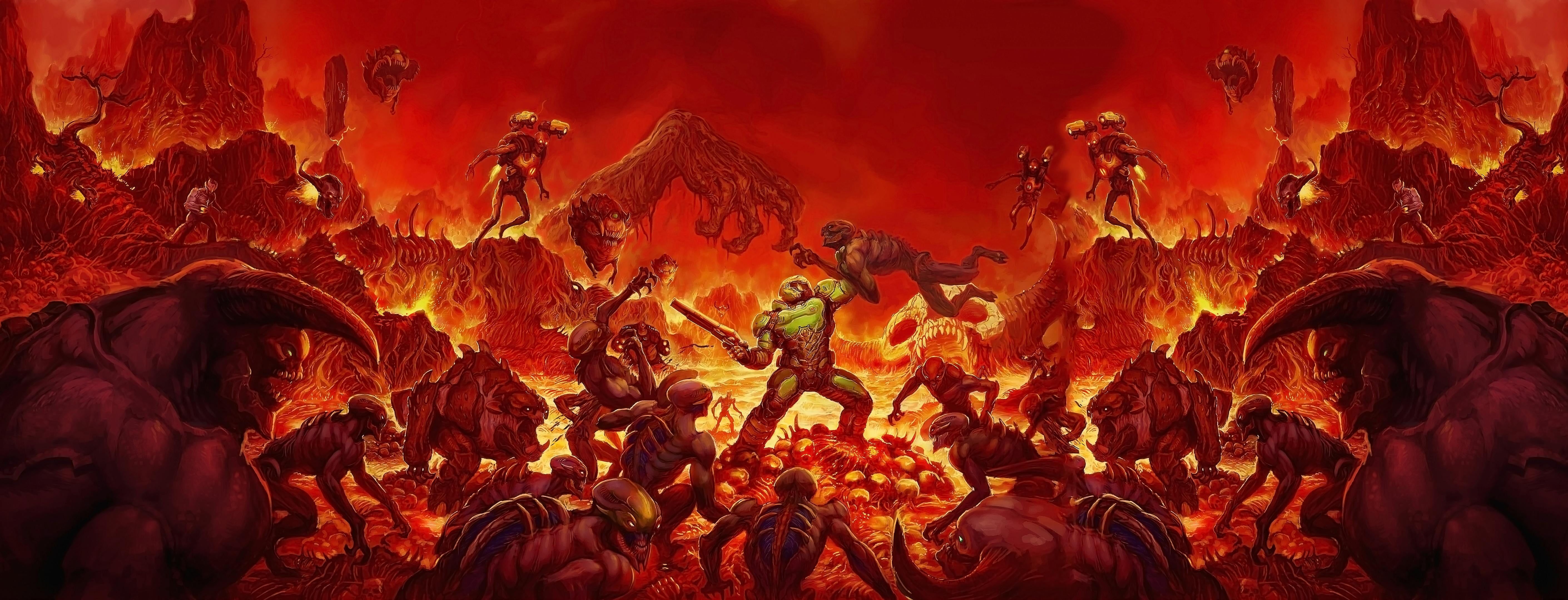 5640x2160 Doom Eternal: 4K Ultra HD Infernal Battle Wallpaper