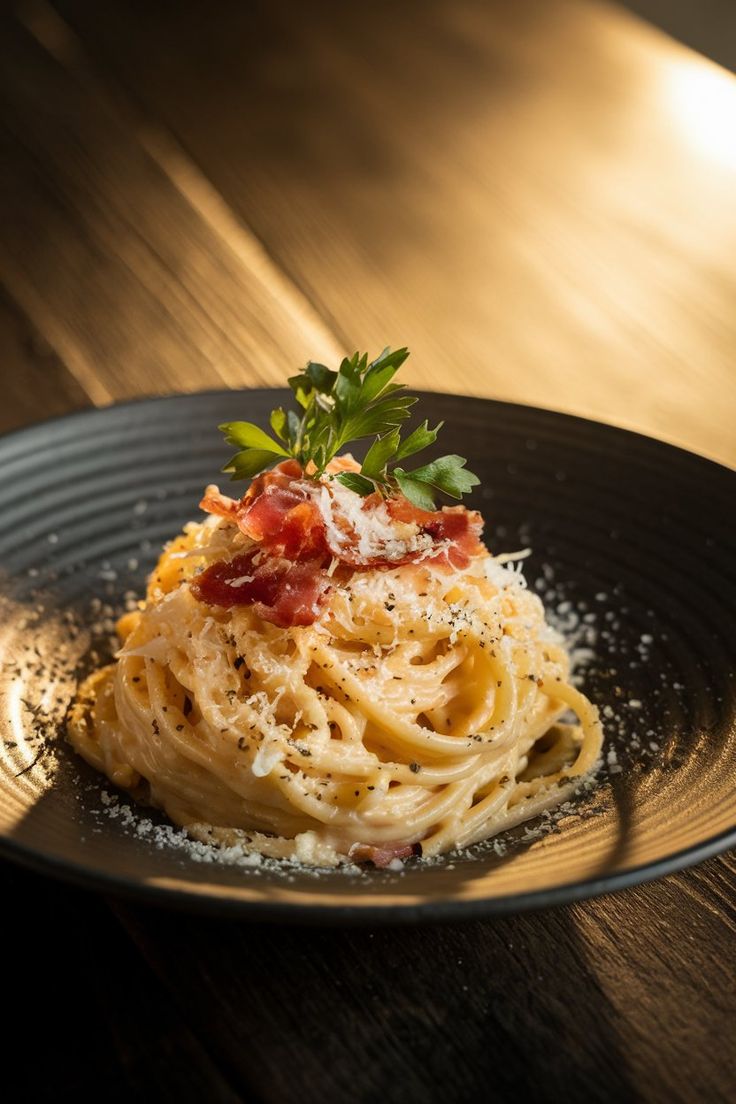 736x1104 An exquisite plate of gourmet spaghetti carbonara