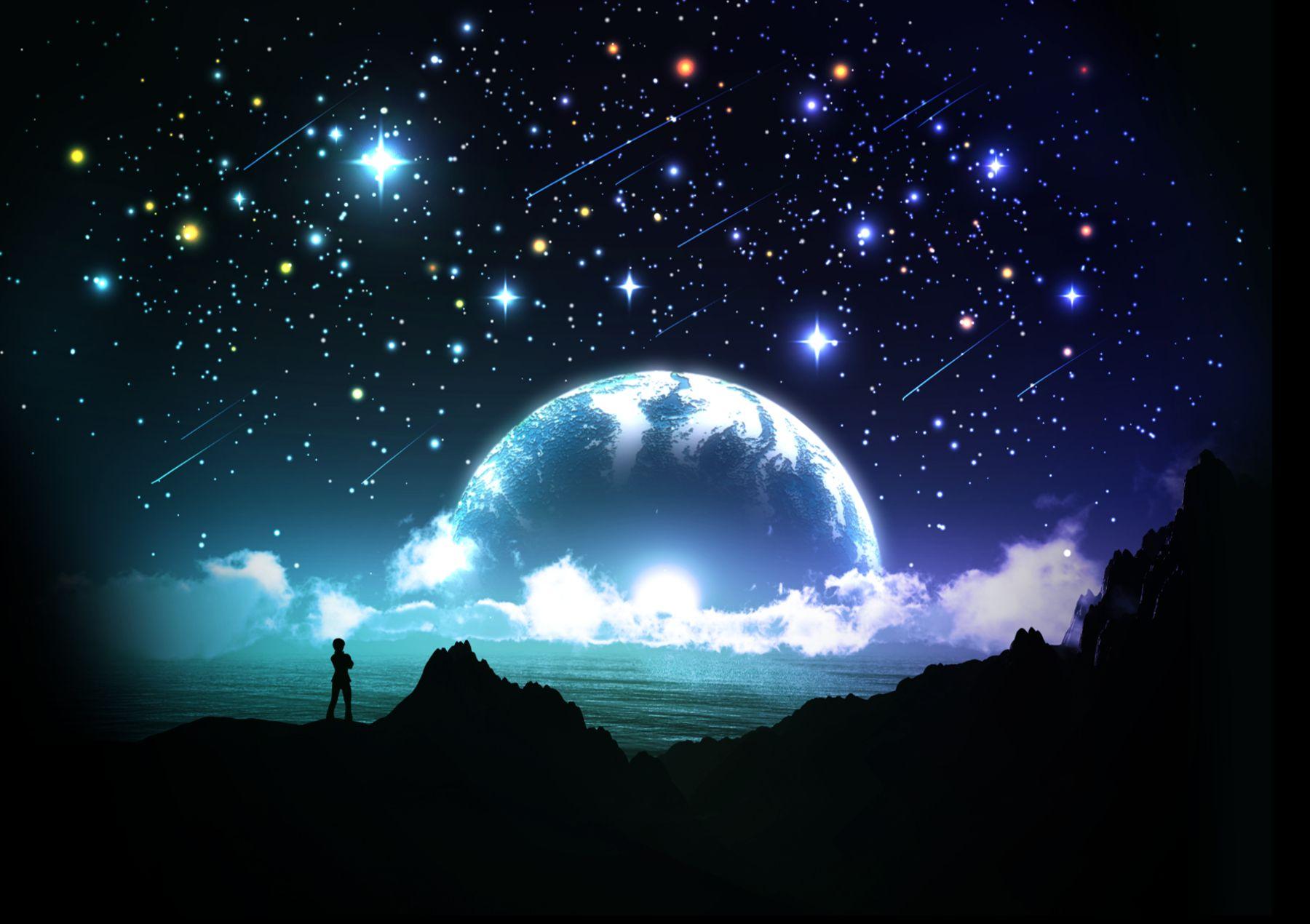 1800x1270 Clouds Landscape Moon Original Scenic Sky Stars Water Night Sky With Stars And Moon Wallpaper & Background Download