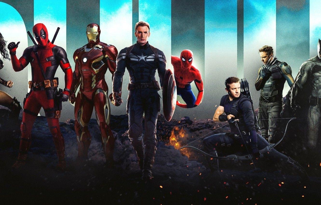 1332x850 Wallpaper Batman, Iron Man, Deadpool, Spider Man, Superheroes, Wolverine, Hawkeye, Wonder Woman Image For Desktop, Section фильмы