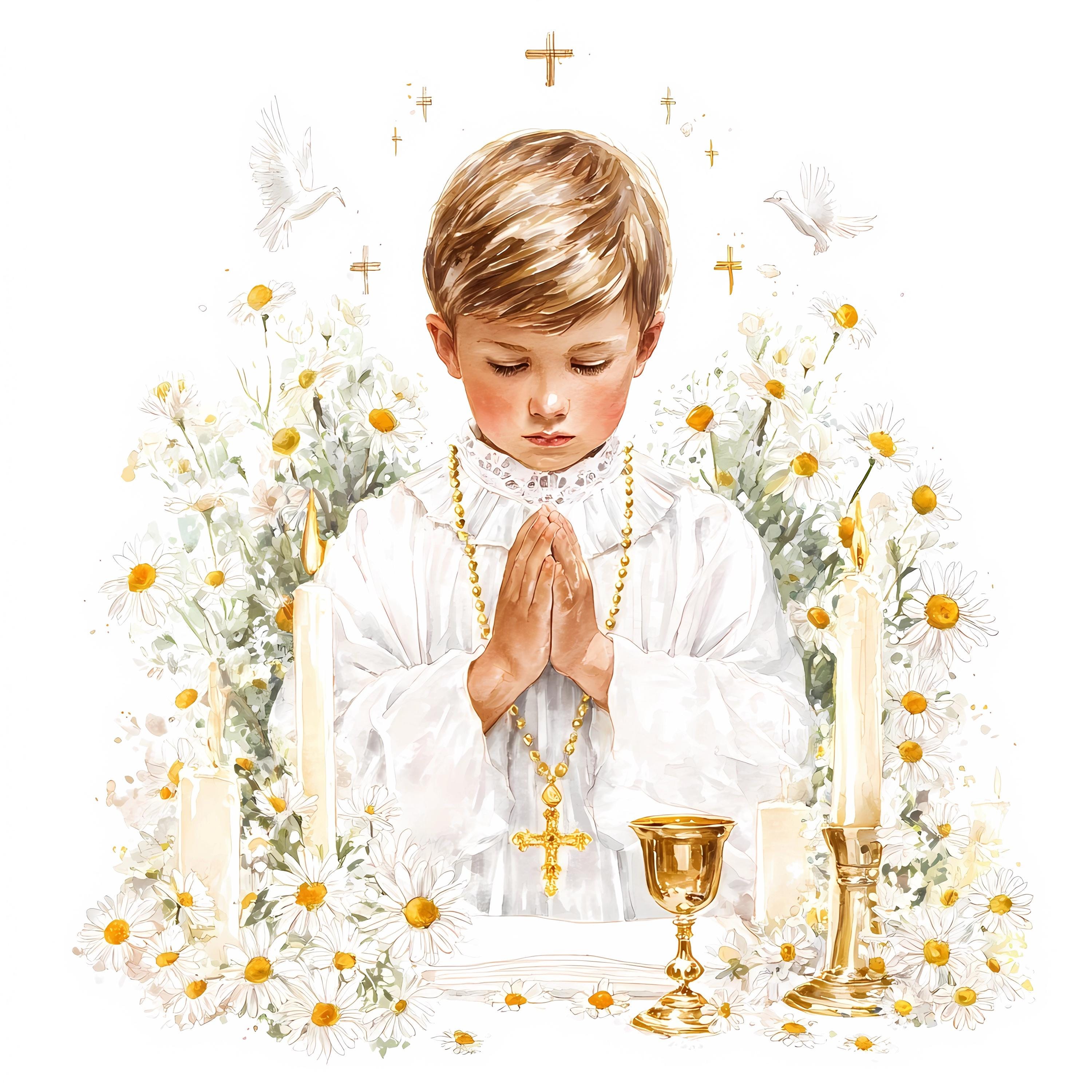 3000x3000 First Communion Boy Clipart: Watercolor Christian Art Digital Download, 1861