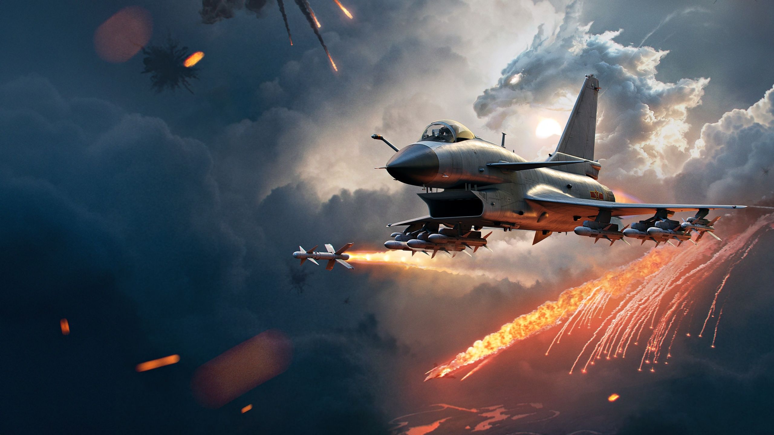2560x1440 Fighter jet Wallpaper 4K, Missile Launch, Jet fighter