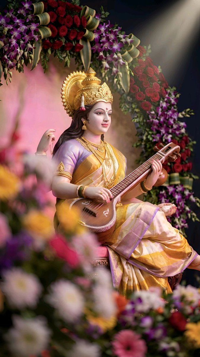 675x1200 4K HD Android Lock Screen Wallpaper Tap Hold Load 8K iPhone iOS theme Aesthetic devotional wallpaper. Jai Maa Saraswati ji