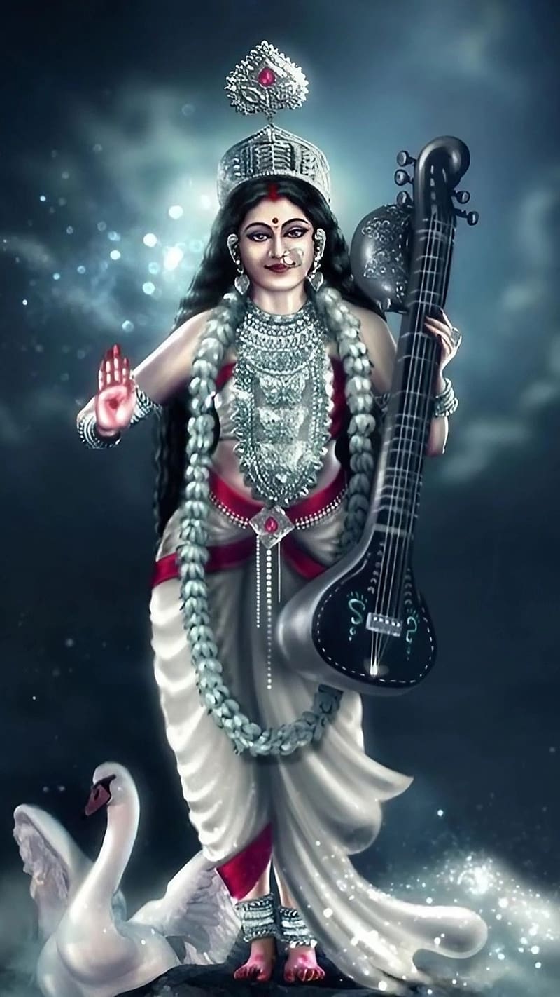 800x1422 Saraswati, White Background, saraswati thakur, goddess, HD phone wallpaper