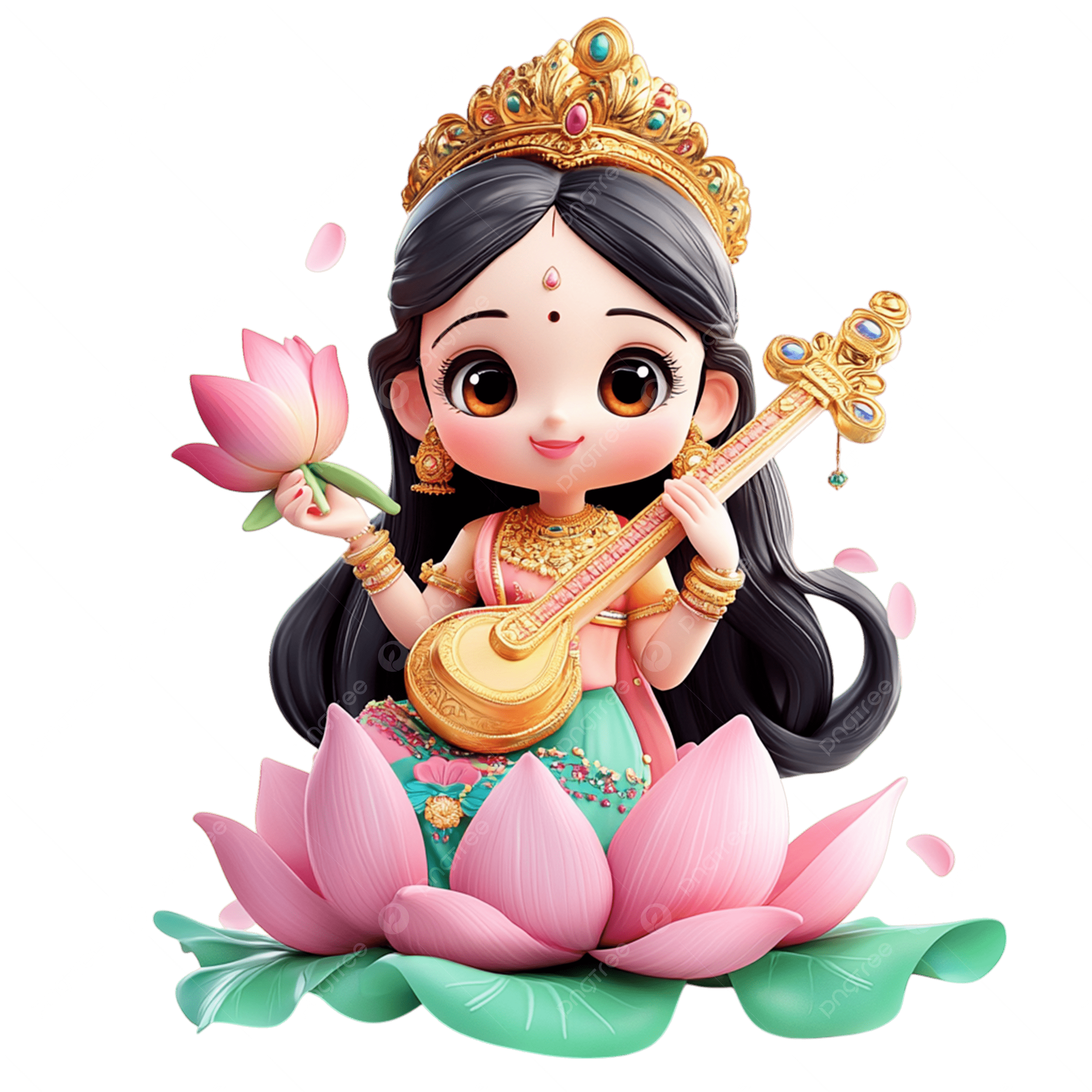 2500x2500 Artistic Illustration Of Goddess Saraswati Sitting On A Lotus With Veena, Goddess Saraswati, Saraswati Illustration, Goddess With Veena PNG Transparent Image and Clipart for Free Download