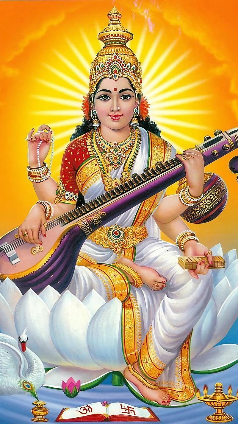 800x1423 Saraswati Puja, Sunshine Background, goddess, HD phone wallpaper