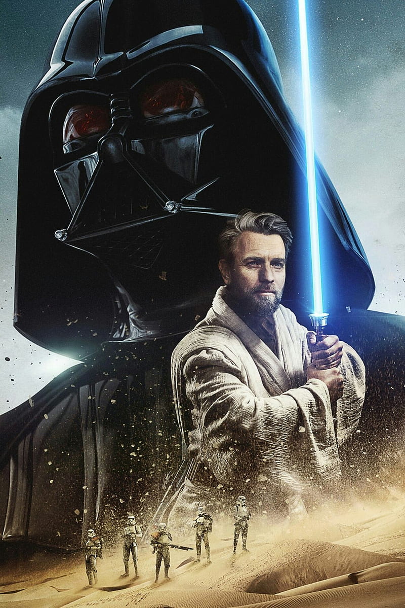 800x1199 Vader and obi wan, dark side, darth vader, jedi, jedi master, light side, obi wan kenobi, HD phone wallpaper