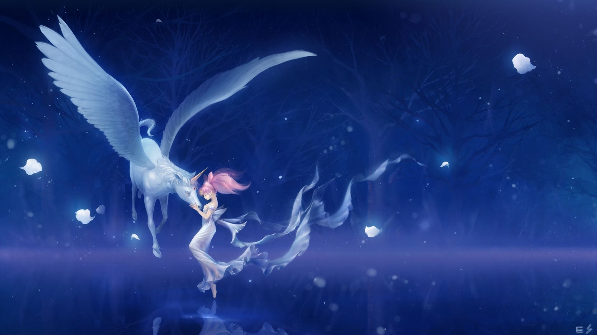 1920x1080 Wallpaper girl, trees, night, magic, anime, art, unicorn, Bishoujo Senshi Sailor Moon for mobile and desktop, section прочее, resolution 1920x1080