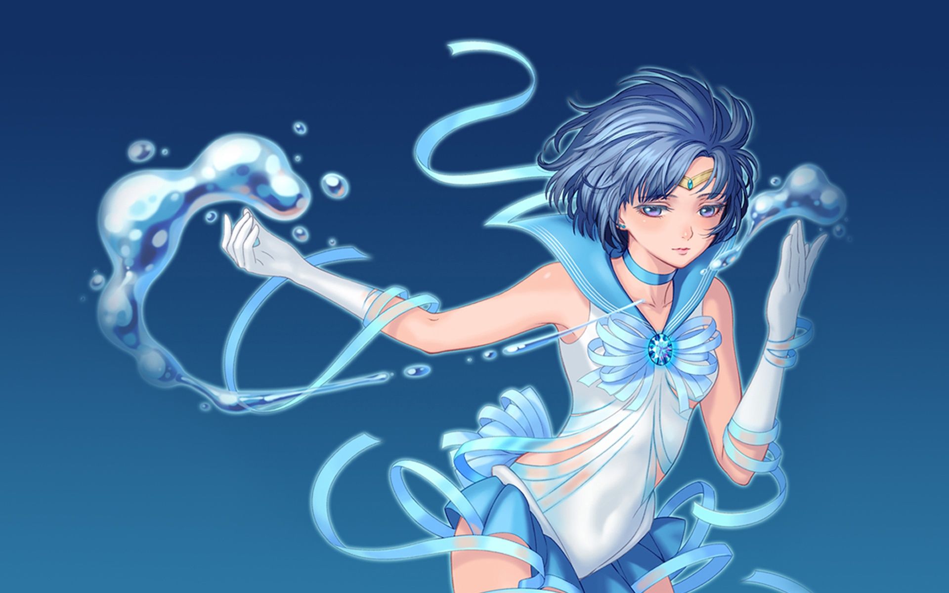 1920x1200 Wallpaper water, girl, gloves, Bishoujo Senshi Sailor Moon, mizuno ami, sailor mercury for mobile and desktop, section аниме, resolution 1920x1200