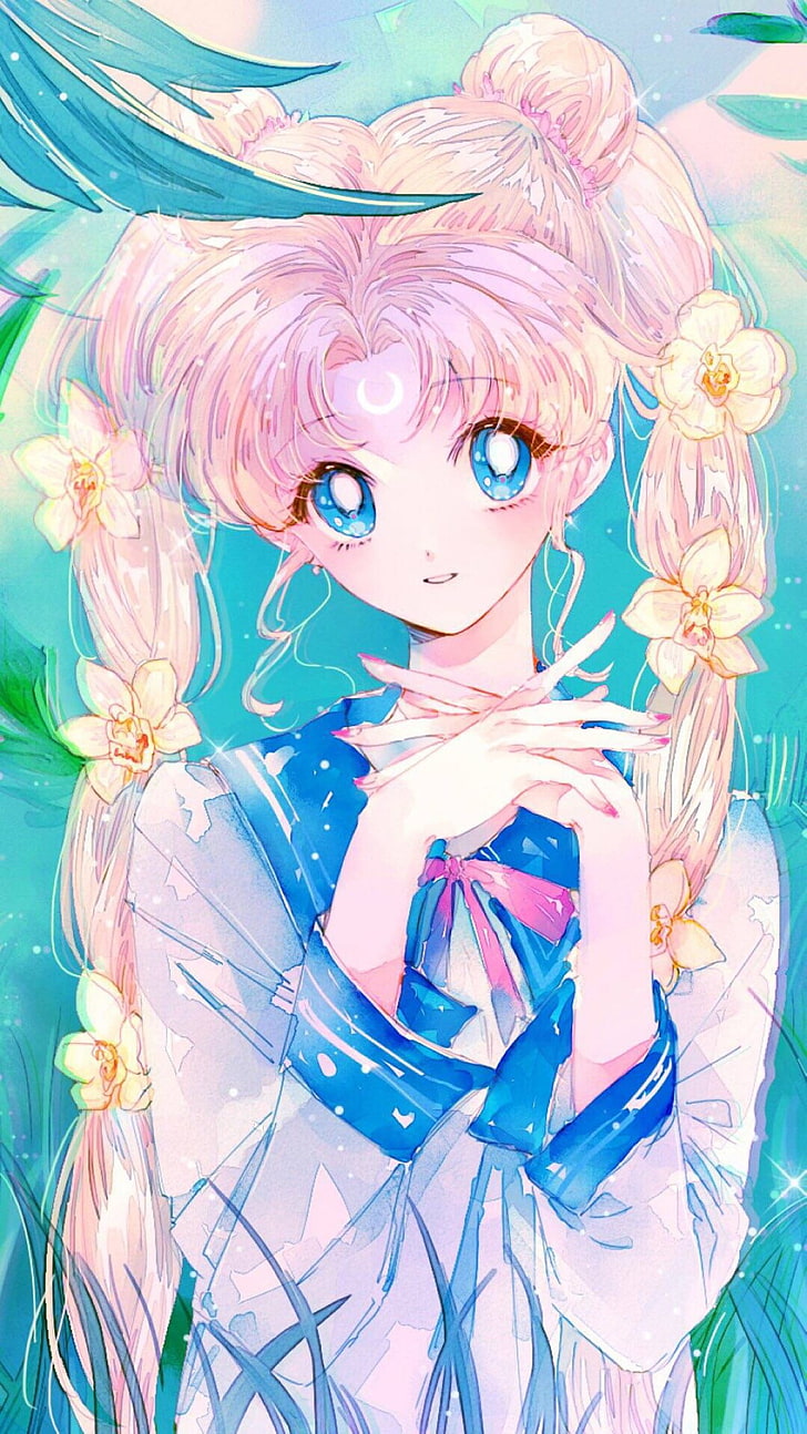 728x1294 HD wallpaper: anime, beautiful, bishoujo, characters, girl, hair, long, moon