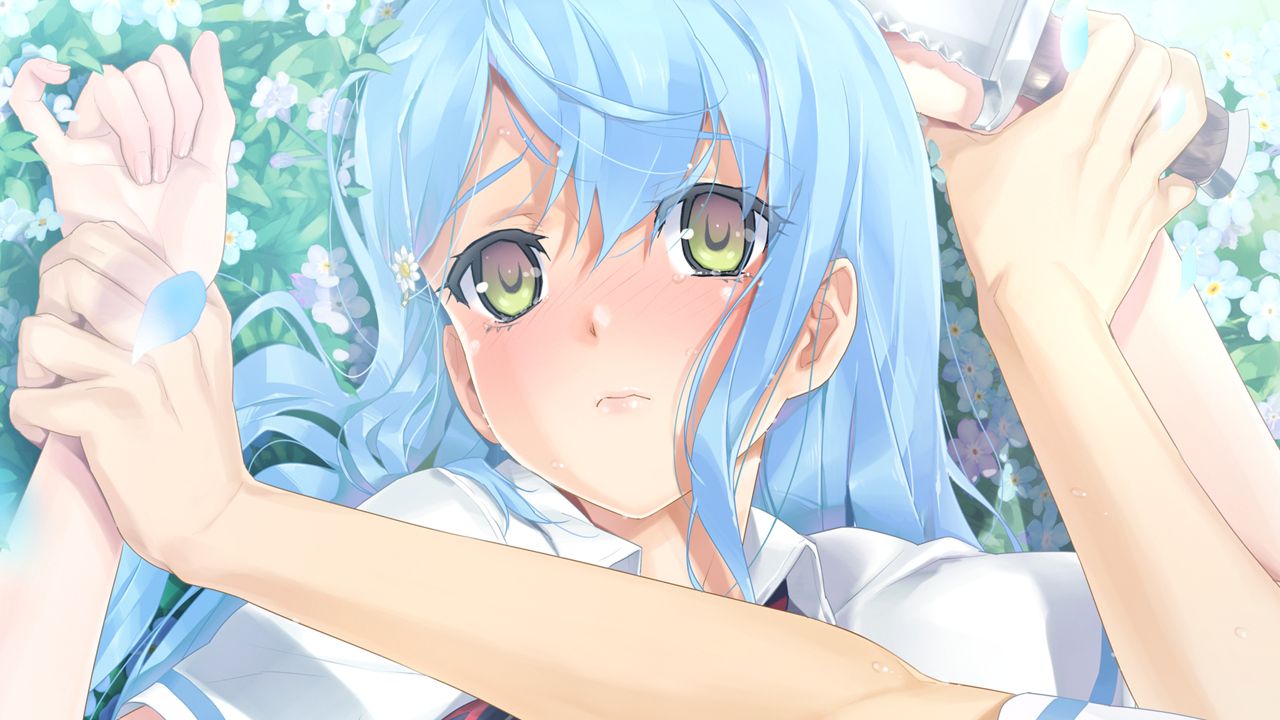1280x720 bishoujo mangekyou sawatari shizuku happoubi jin omega star close game cg aqua hair green eyes