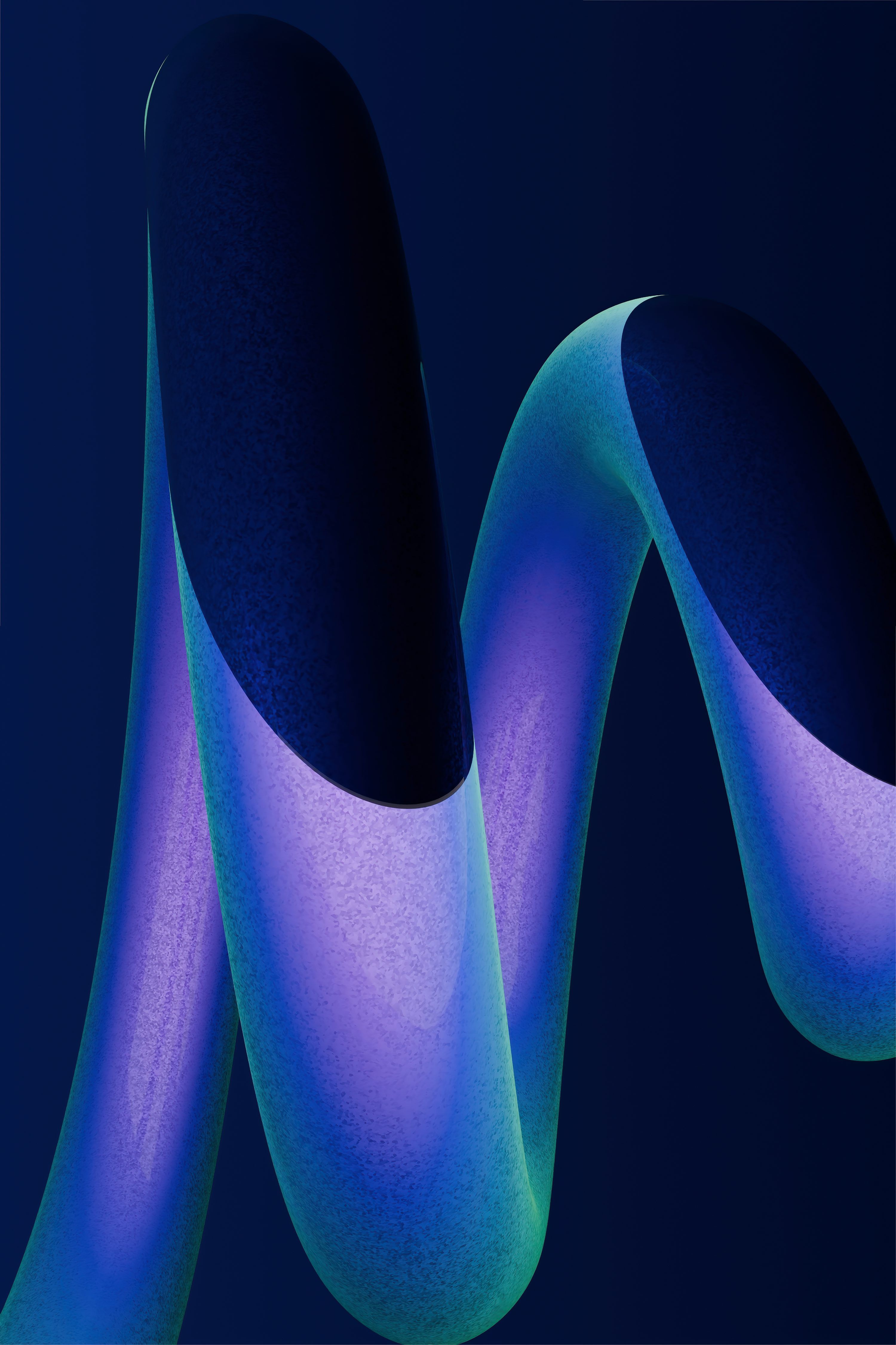 3000x4500 Abstract blue and purple ribbon on dark background photo