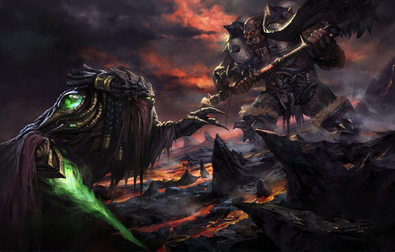 1332x850 Wallpaper warrior, Orc, wow, world of warcraft, Garrosh Hellscream, Garrosh Hellscream, Garrosh vs Zeratul image for desktop, section игры