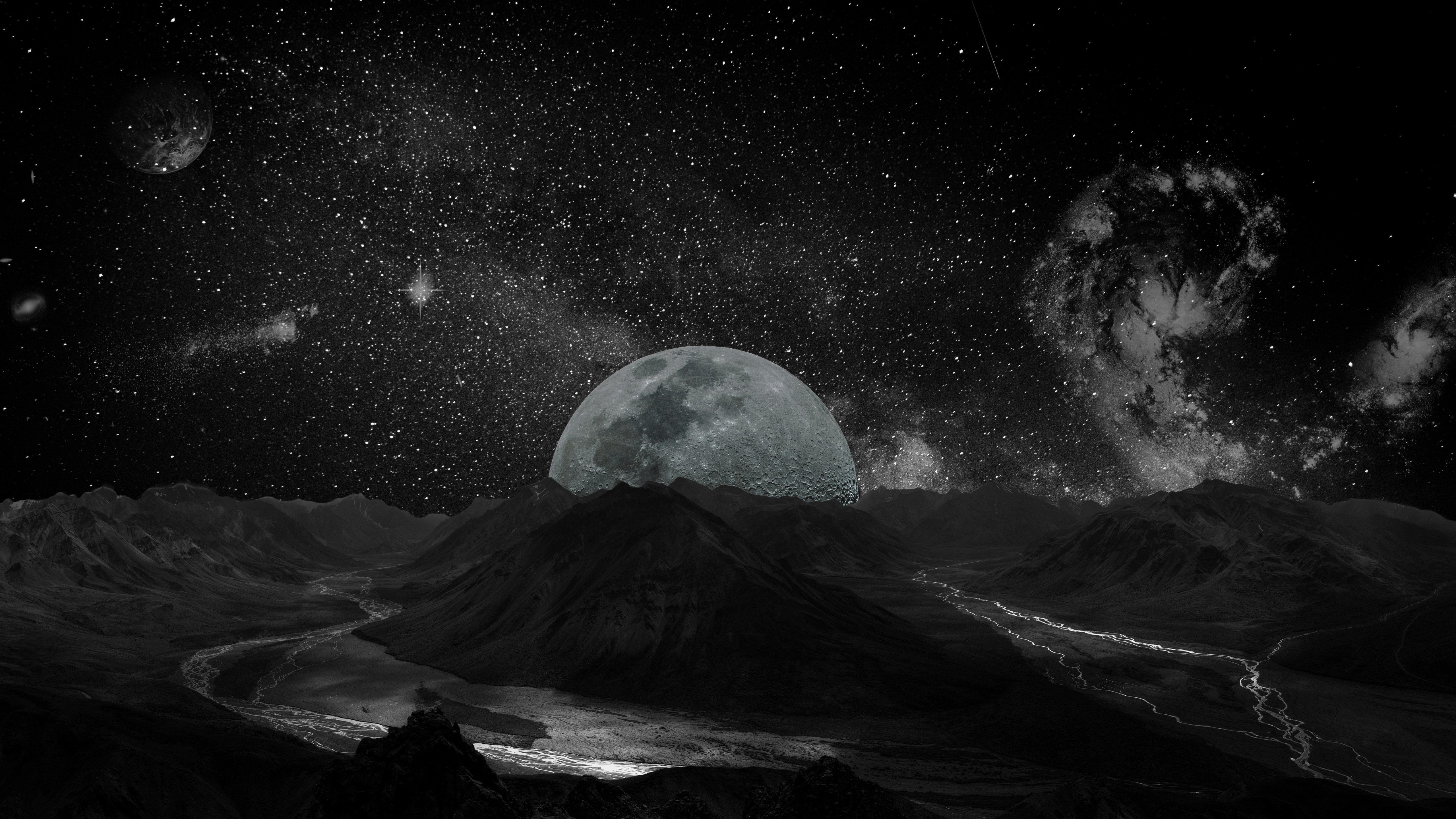 5120x2880 Moon landscape seen from planet Wallpaper 4K for Desktop