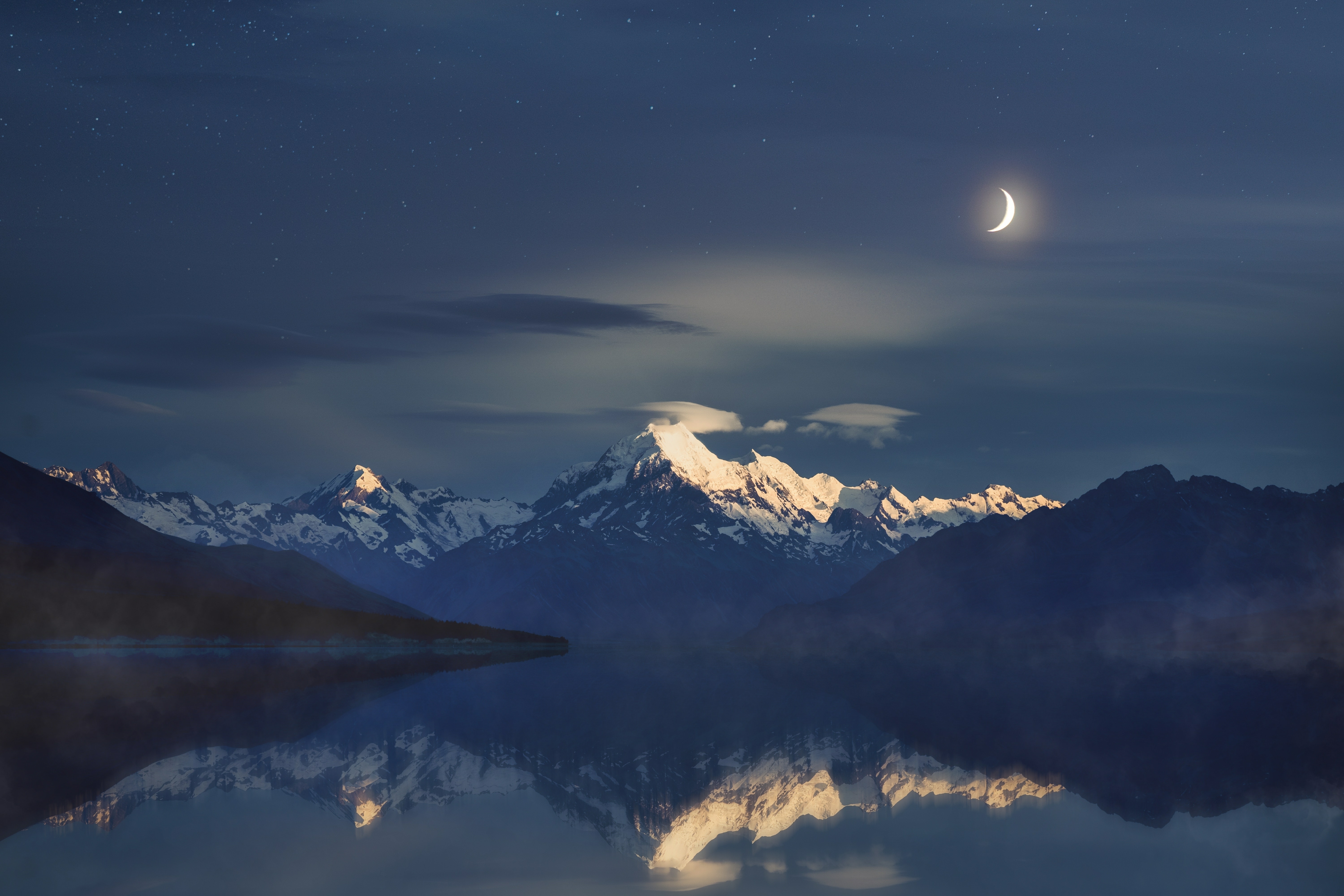 6000x4000 4k Peak Mountains HD Half Moon Landscape Wallpaper, HD Nature 4K Wallpaper, Image and Background