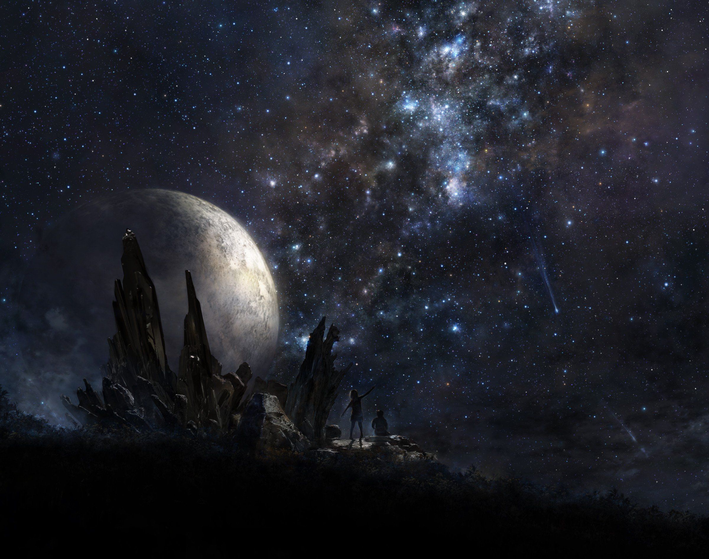2400x1892 Moon, Landscape, Stars Wallpaper HD / Desktop and Mobile Background