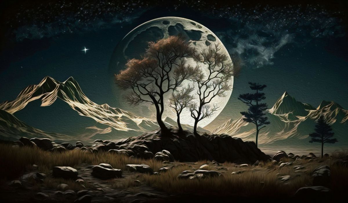 1200x700 Trees and Moon Landscape Wallpaper for Wall®