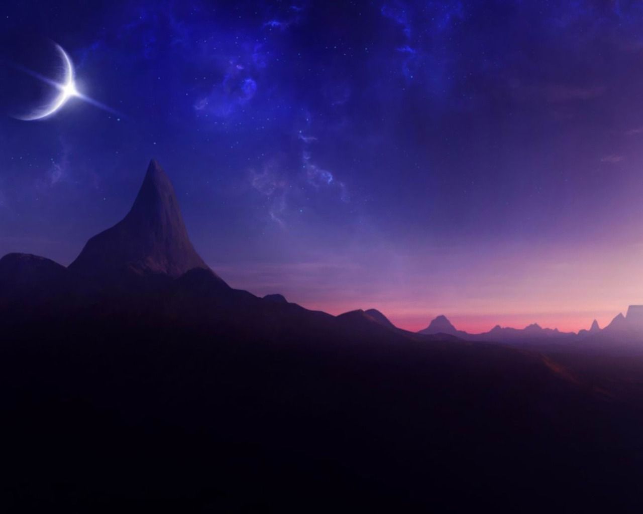 1280x1024 Star Shining Behind A Moon Landscape With Beat Wallpaper