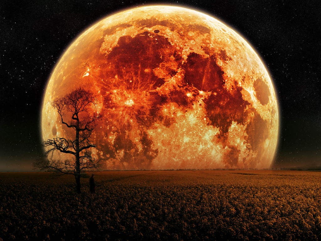 1024x768 Total lunar eclipse near field digital artwork, Moon, fantasy art, digital art, landscape HD wallpaper