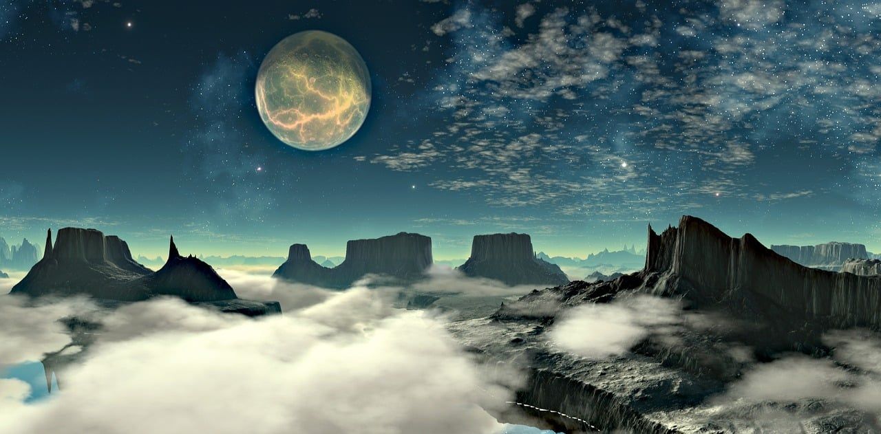 1280x631 Download Lunar Landscape Space Mountains. Royalty Free Stock Illustration Image