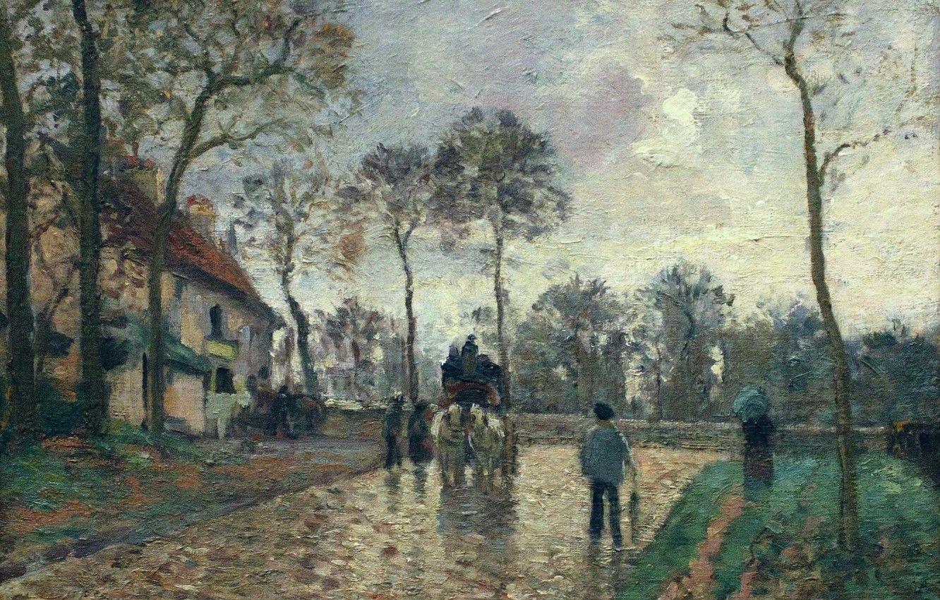 1332x850 Wallpaper picture, the urban landscape, Camille Pissarro, Stagecoach in Lovesee image for desktop, section живопись