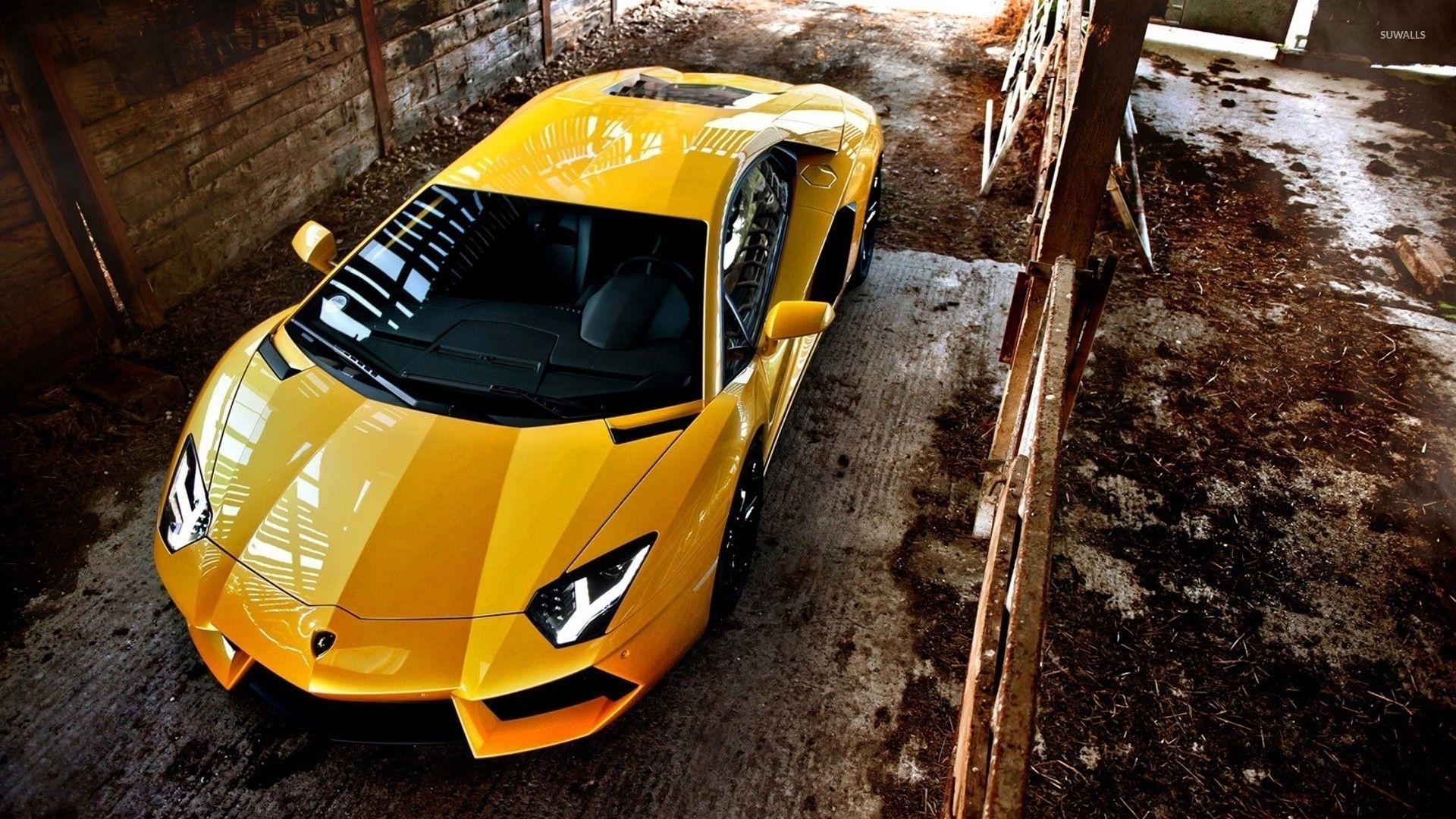 1920x1080 Top view of a yellow Lamborghini Aventador wallpaper wallpaper