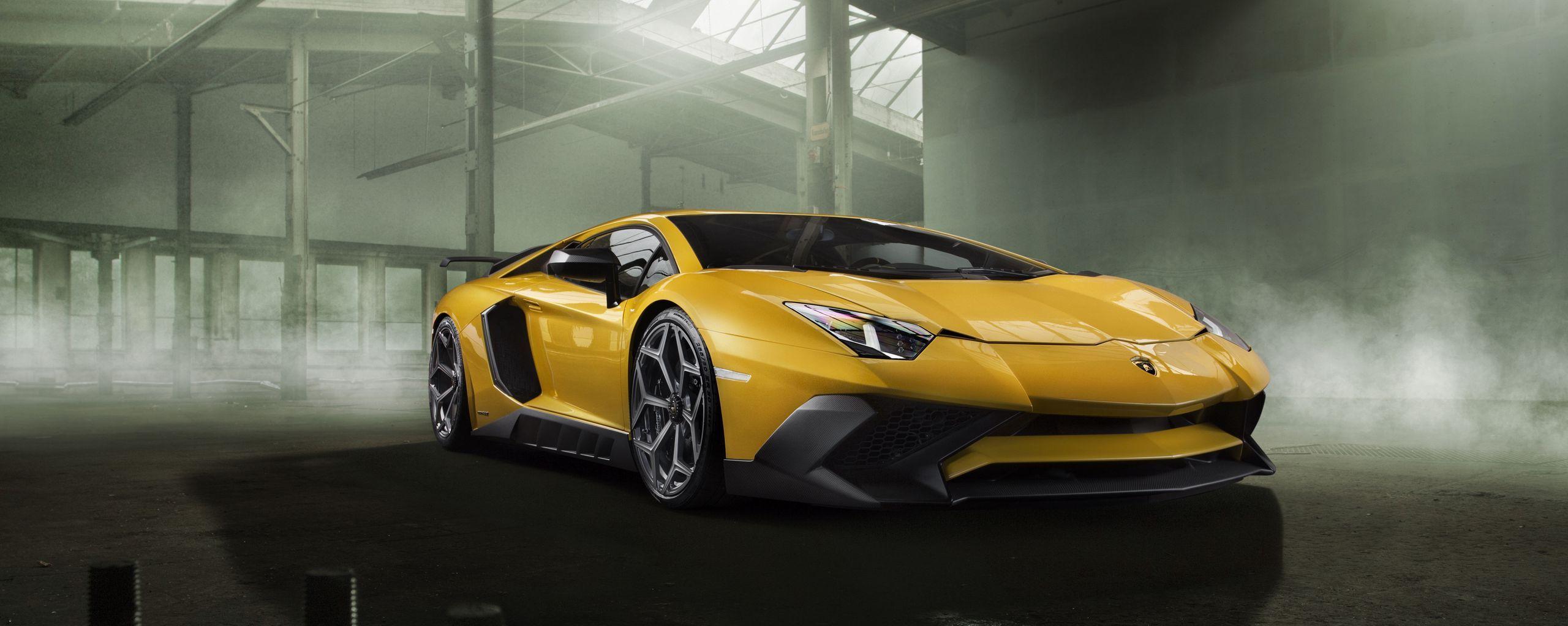 2560x1024 Download wallpaper 2560x1024 lamborghini, aventador, yellow, side view ultrawide monitor HD background