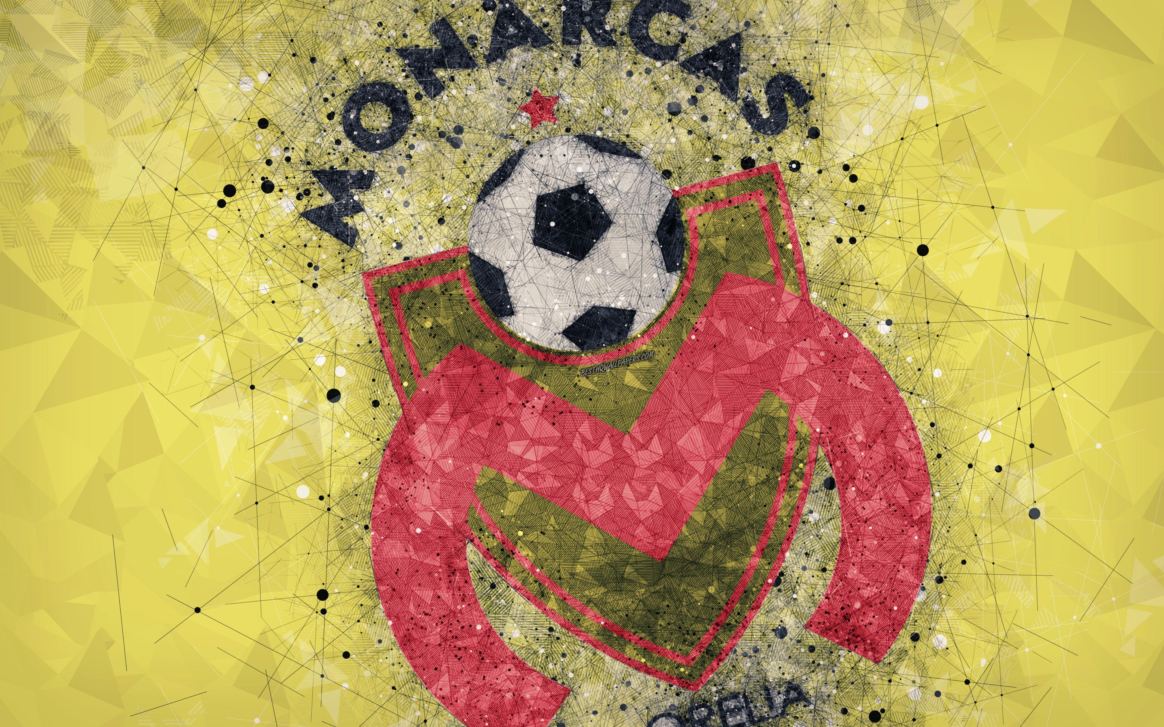 3840x2400 Download wallpaper Monarcas Morelia, 4k, geometric art, logo, Mexican football club, yellow abstract background, Primera Division, Morelia, Mexico, football, Liga MX for desktop with resolution 3840x2400. High Quality HD picture wallpaper