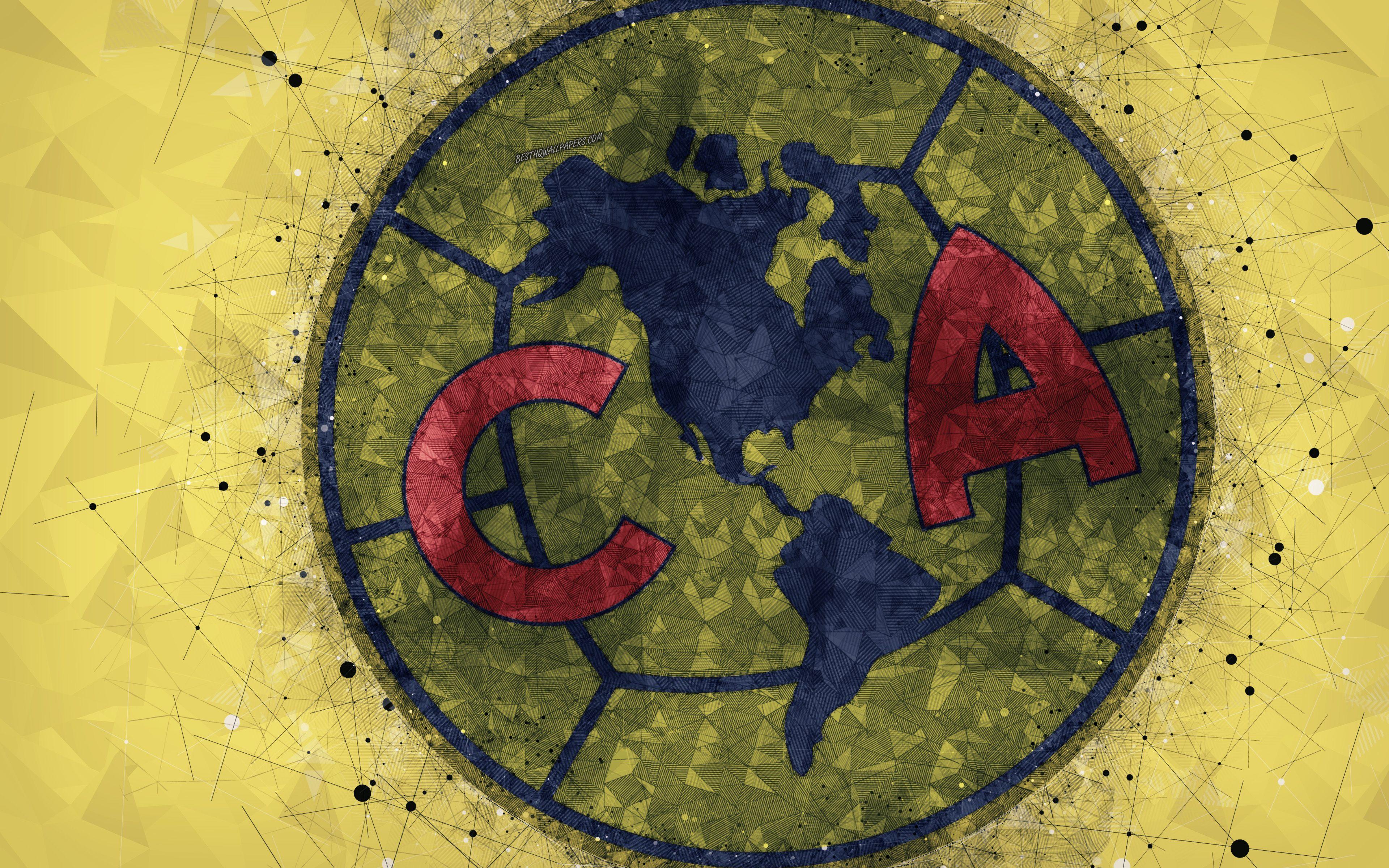 3840x2400 Download wallpaper Club America, 4k, geometric art, logo, Mexican football club, yellow abstract background, Primera Division, Mexico City, Mexico, football, Liga MX for desktop with resolution 3840x2400. High Quality HD picture wallpaper