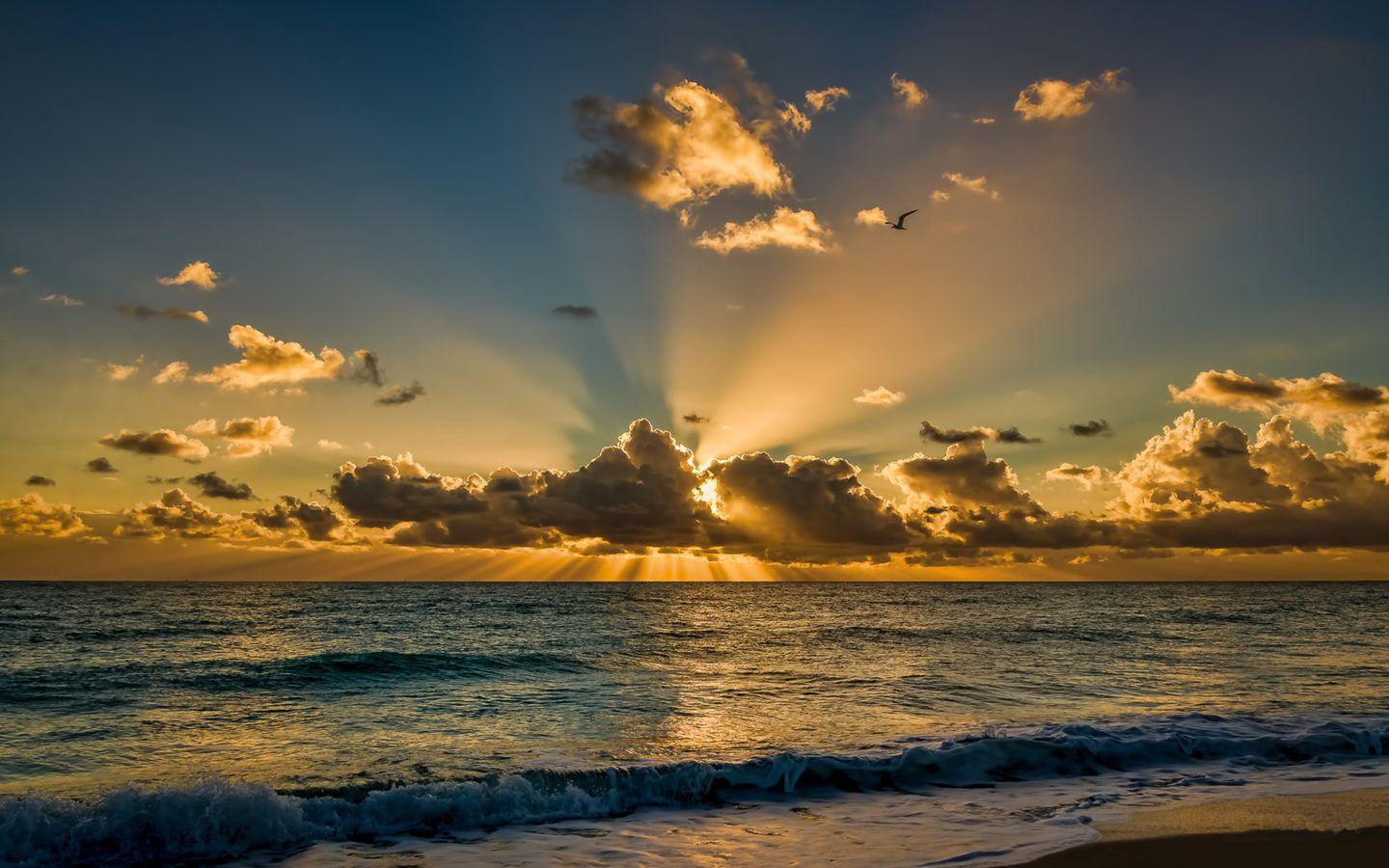 1440x900 Miami Beach Florida Beautiful Sunrise Morning Sea Ocean Waves Sky With Dark Sun Rays Desktop Background Free Download For Windows 3840x2160 :