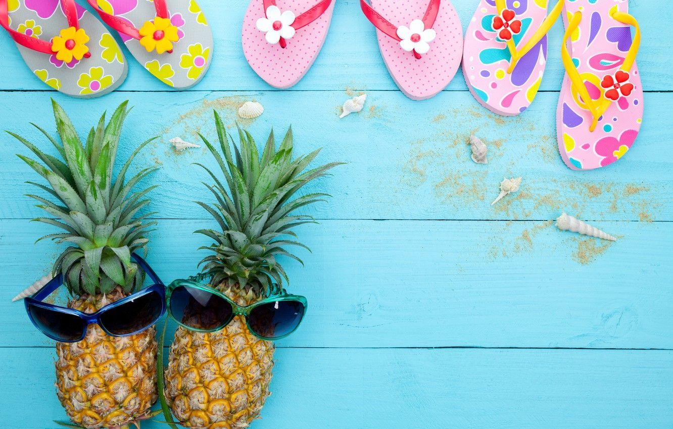 1332x850 Wallpaper sand, summer, stay, glasses, shell, summer, pineapple, beach, vacation, wood, sand, pineapple, slates, tropical, sunglasses, seashells image for desktop, section настроения