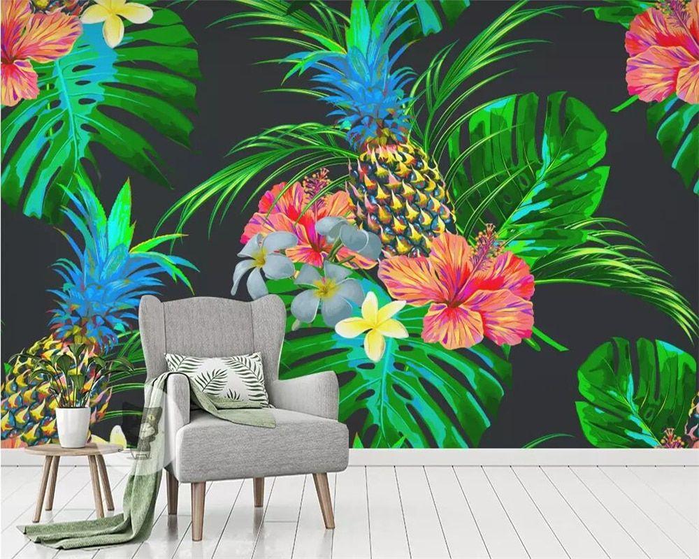 1000x800 Beibehang Custom wallpaper tropical rainforest leaves pineapple flowers TV background wall paper home decoration 3D wallpaper. Wallpaper