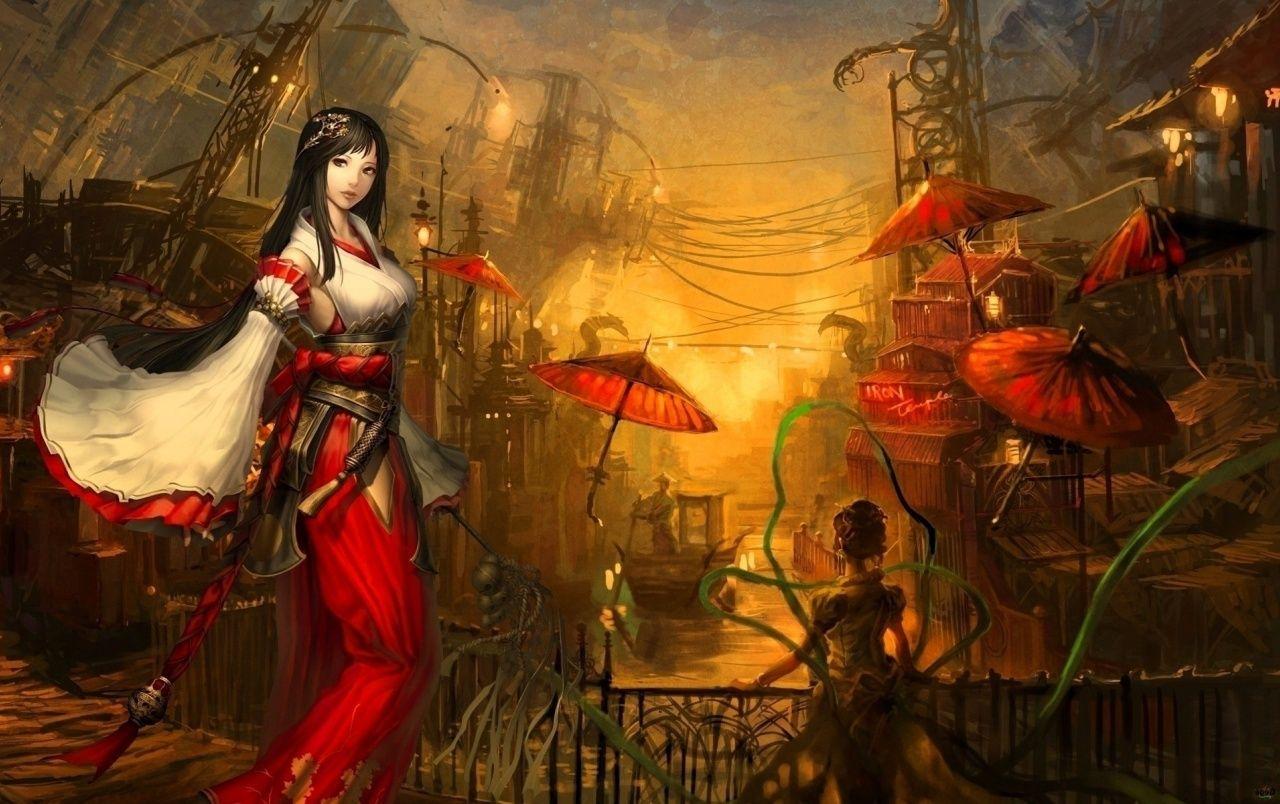 1280x804 Japanese Woman Red Kimono wallpaper. Japanese Woman Red Kimono