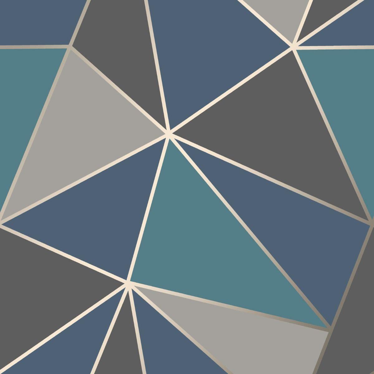 1200x1200 Apex Geometric Wallpaper Aqua and Navy Blue Fine Decor FD42001